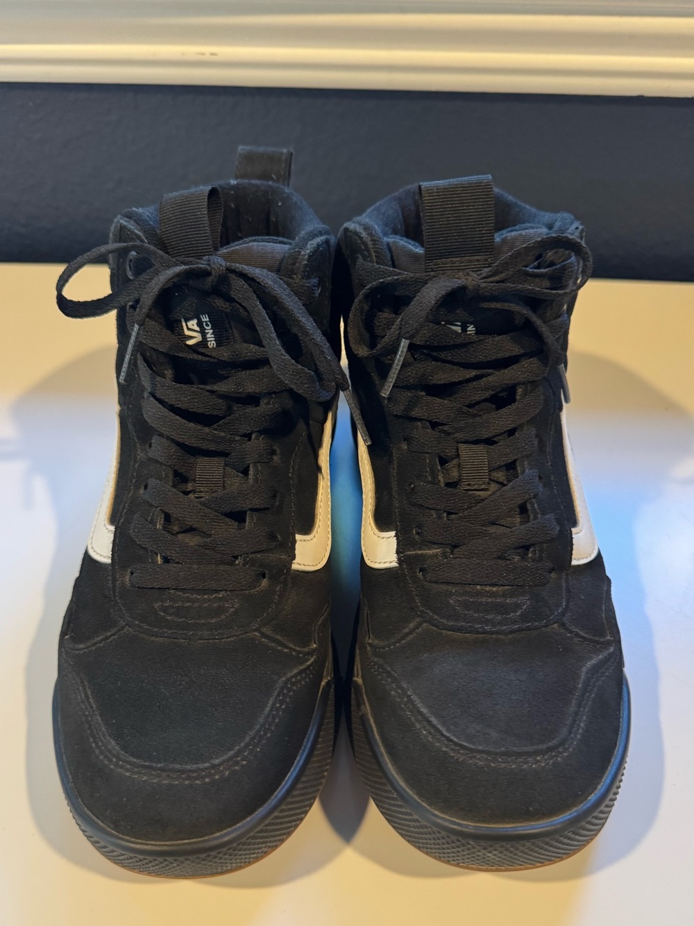 Vans high tops suede black and white shoes